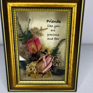 "Friends" Shadow Box Gold 6.5" Freeze Dried Rose Natural Expression Gift Decor